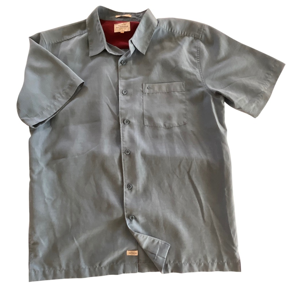 Quiksilver Waterman Collection Blue Short Sleeve Button Down Shirt Men's - Picture 2 of 6